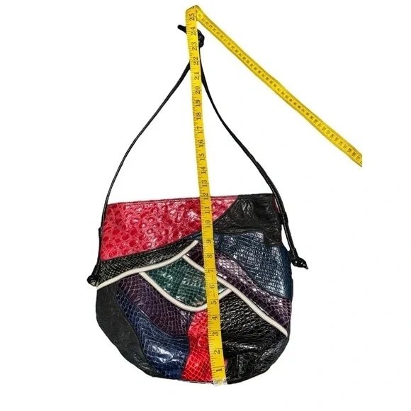 80s Colorful Patchwork Faux Snakeskin Shoulder bucket Bag